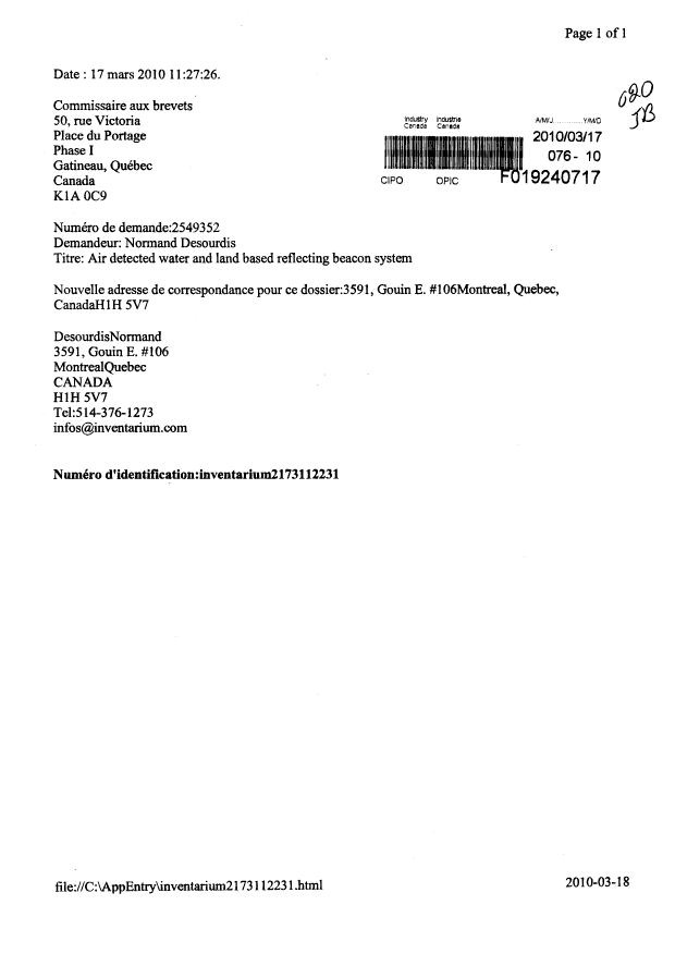 Document de brevet canadien 2549352. Correspondance 20091217. Image 1 de 1