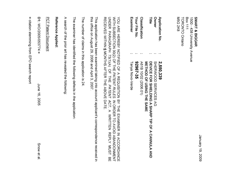 Canadian Patent Document 2550339. Prosecution-Amendment 20090119. Image 1 of 4