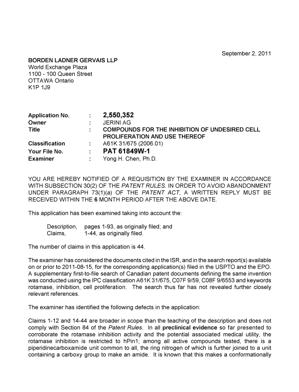 Document de brevet canadien 2550352. Poursuite-Amendment 20101202. Image 1 de 3