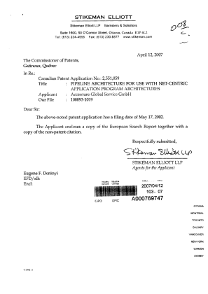 Canadian Patent Document 2551059. Prosecution-Amendment 20070412. Image 1 of 1
