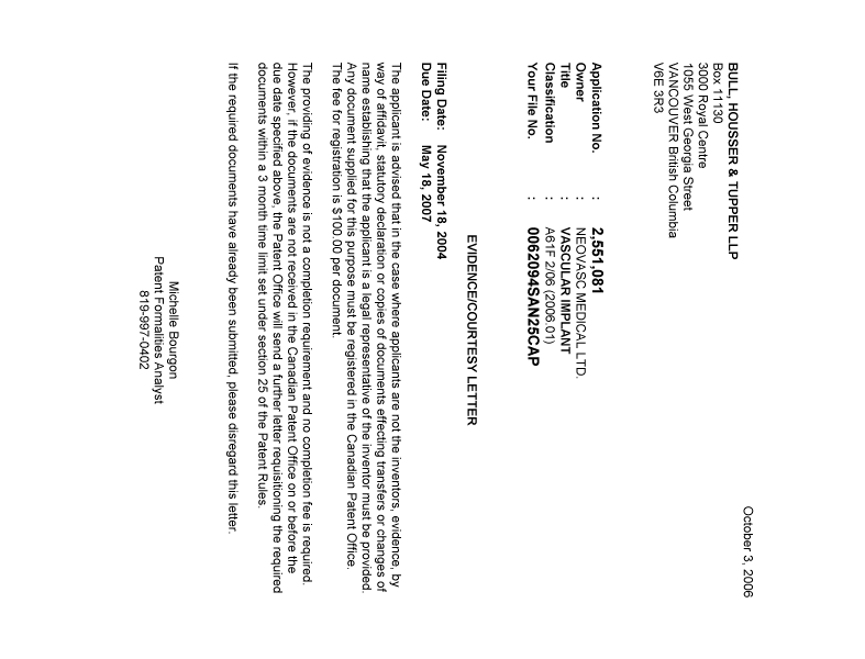 Canadian Patent Document 2551081. Correspondence 20060928. Image 1 of 1