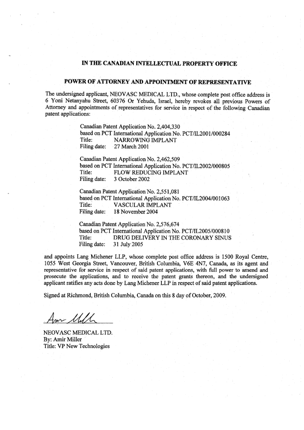 Document de brevet canadien 2551081. Correspondance 20091009. Image 4 de 4