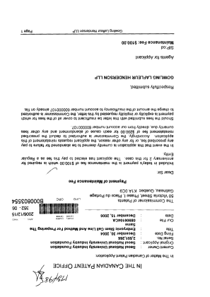 Canadian Patent Document 2551266. Fees 20051215. Image 1 of 1