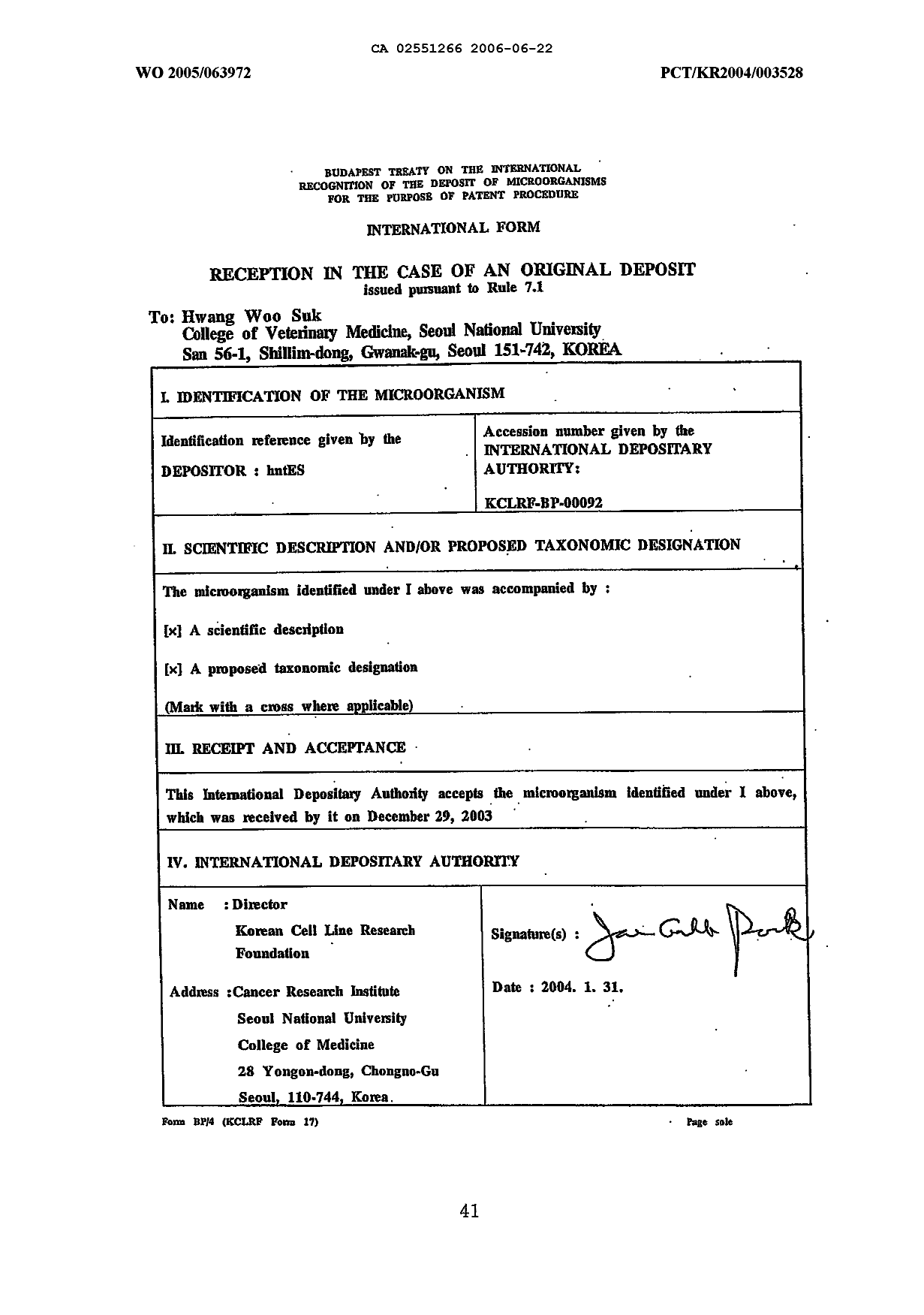 Document de brevet canadien 2551266. Description 20051222. Image 41 de 41