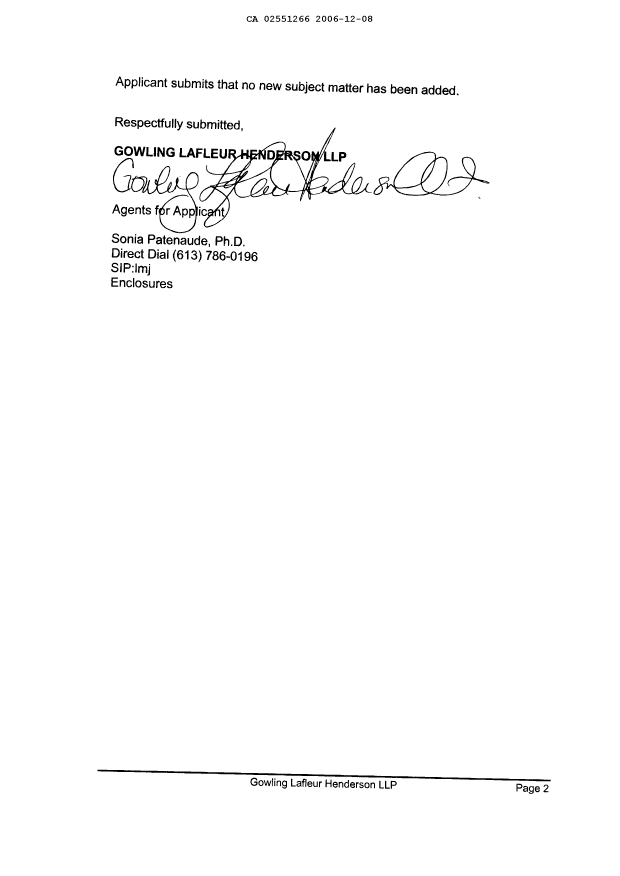 Document de brevet canadien 2551266. Poursuite-Amendment 20061208. Image 2 de 11