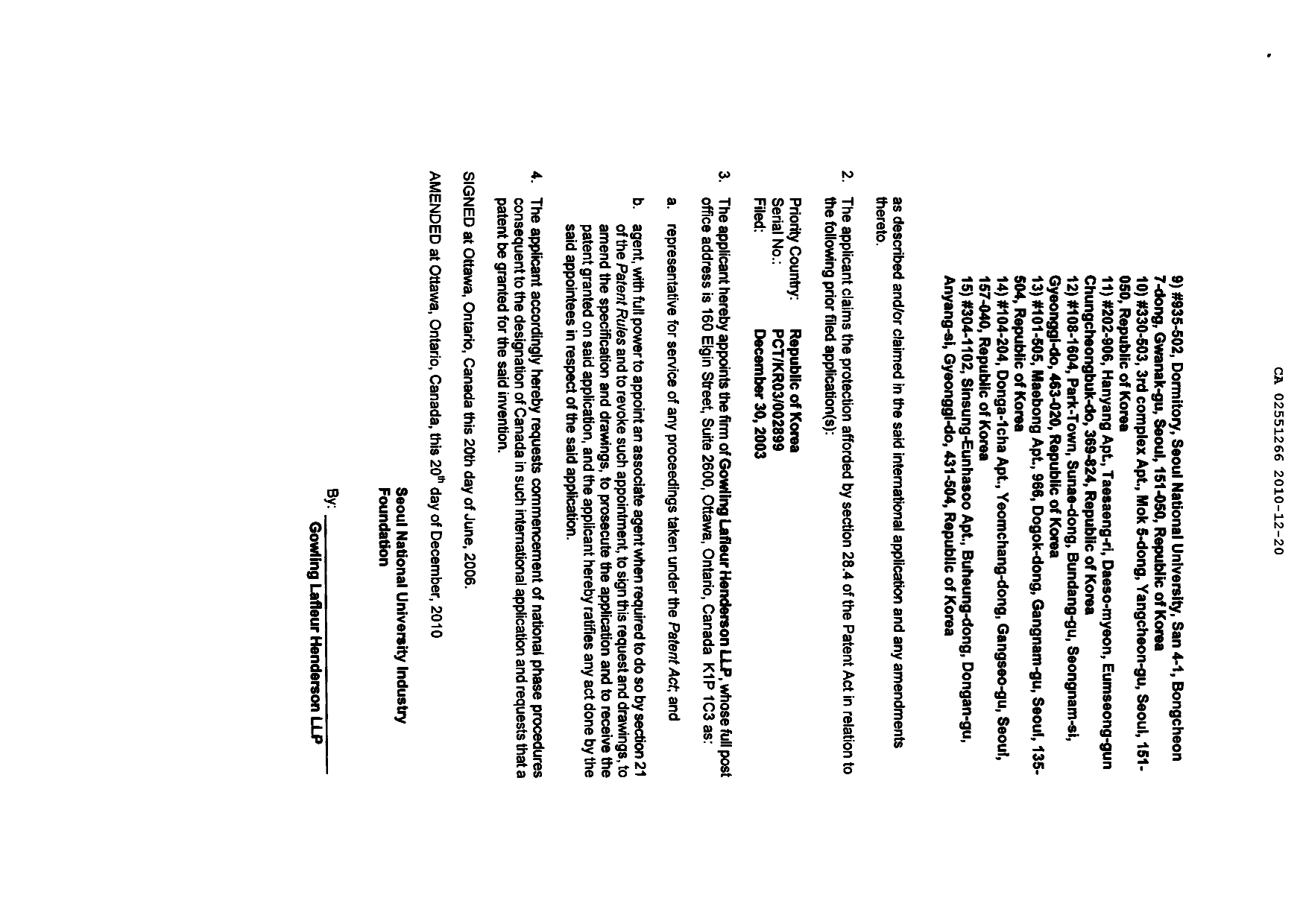 Document de brevet canadien 2551266. Correspondance 20091220. Image 11 de 11