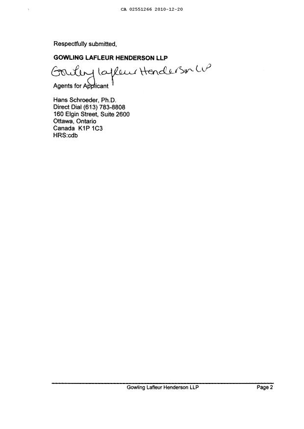 Document de brevet canadien 2551266. Correspondance 20091220. Image 2 de 11