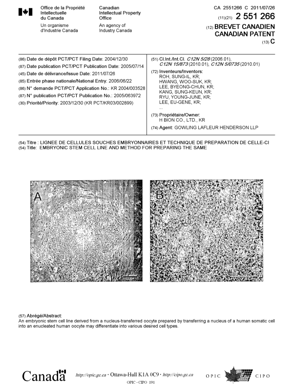 Document de brevet canadien 2551266. Page couverture 20110623. Image 1 de 2