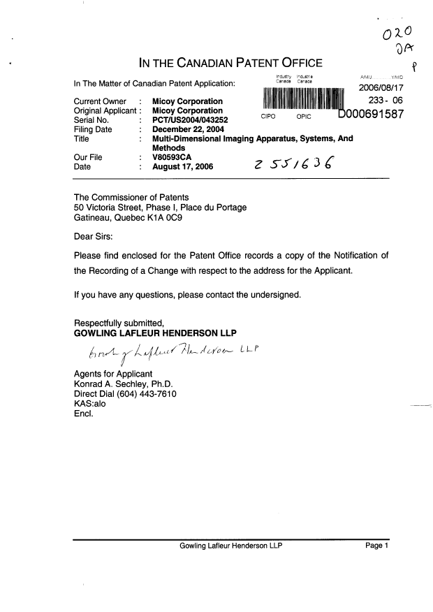 Canadian Patent Document 2551636. Correspondence 20060817. Image 1 of 2