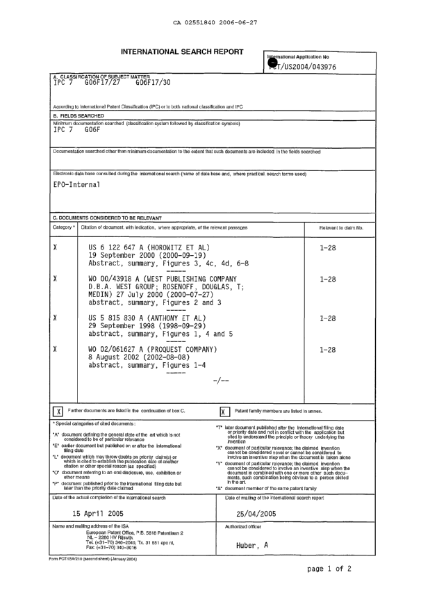 Document de brevet canadien 2551840. PCT 20060627. Image 1 de 3