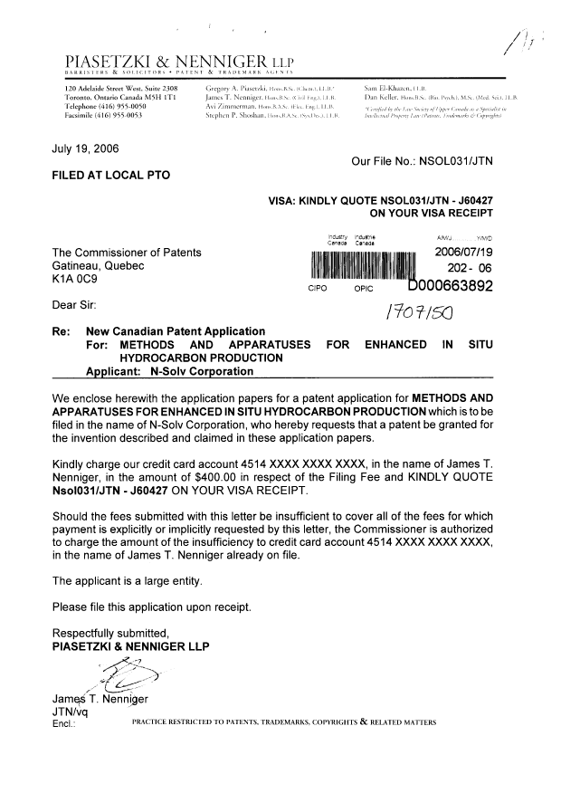 Document de brevet canadien 2552482. Cession 20060719. Image 1 de 2