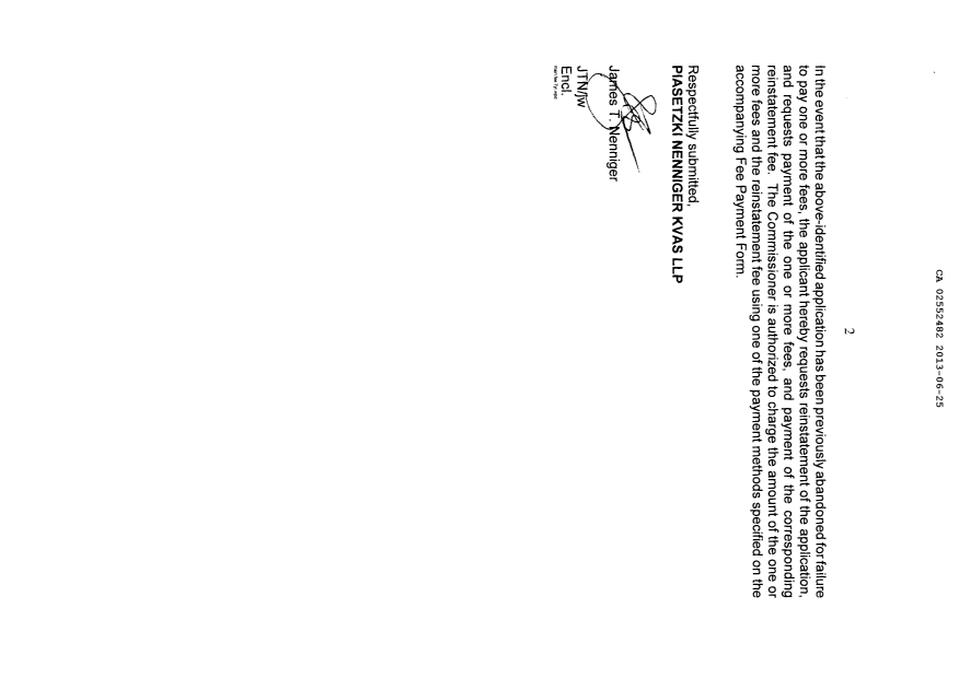 Document de brevet canadien 2552482. Taxes 20121225. Image 2 de 2