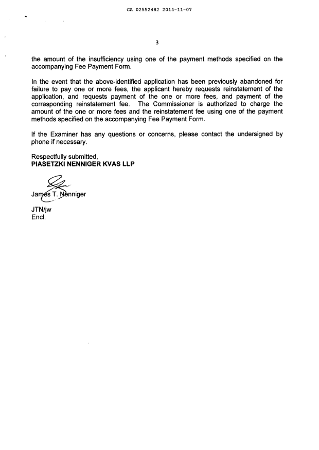 Document de brevet canadien 2552482. Correspondance 20141107. Image 3 de 3