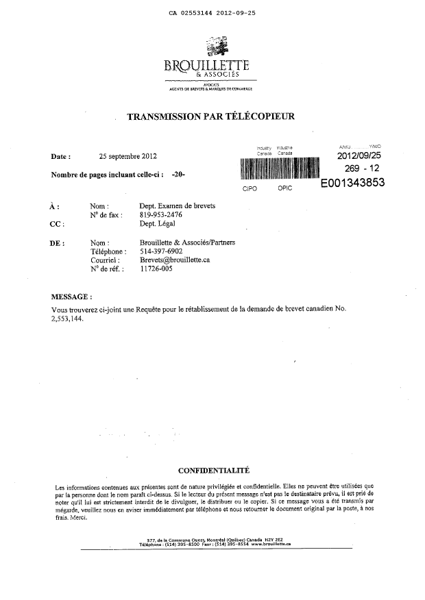 Canadian Patent Document 2553144. Correspondence 20111225. Image 1 of 20