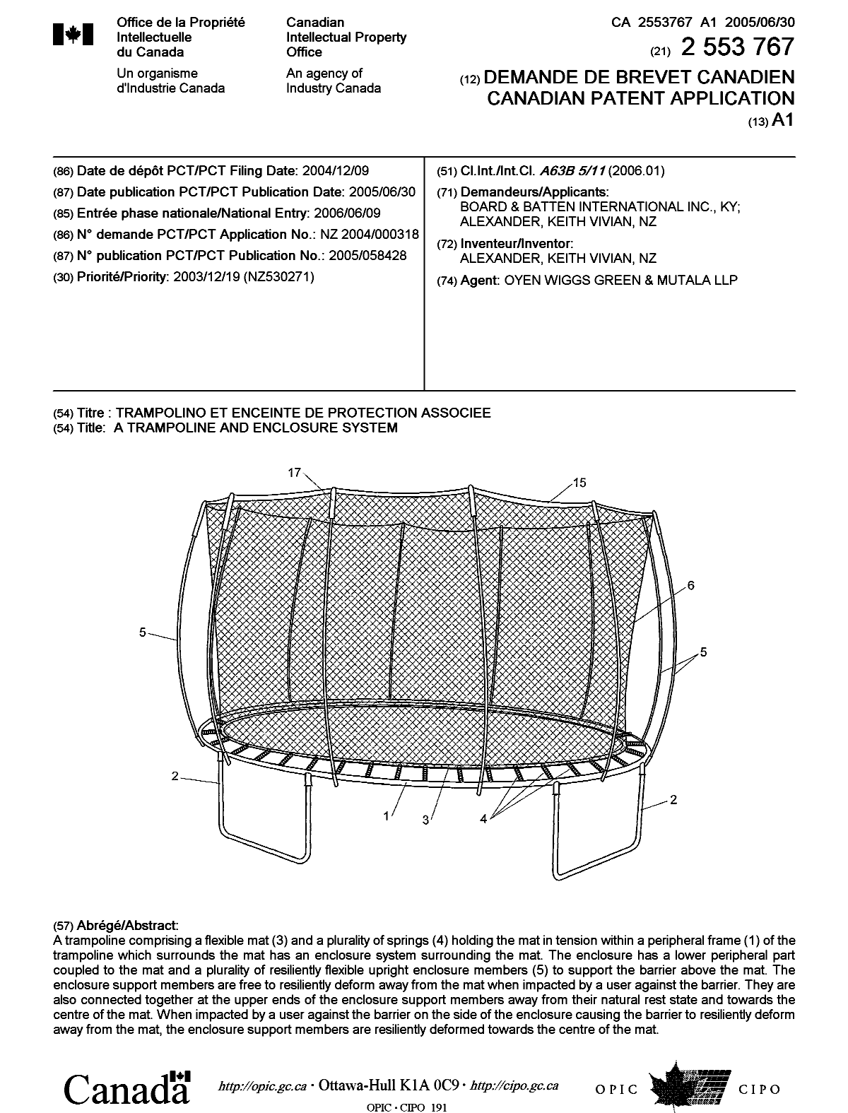 Canadian Patent Document 2553767. Cover Page 20061003. Image 1 of 1