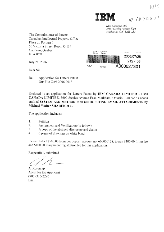 Document de brevet canadien 2554991. Cession 20060728. Image 1 de 2