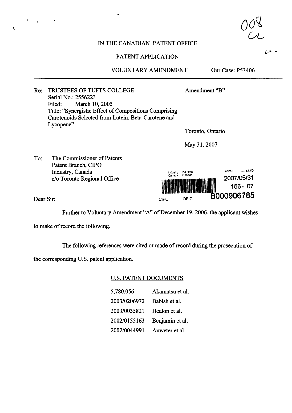 Canadian Patent Document 2556223. Prosecution-Amendment 20061231. Image 1 of 2