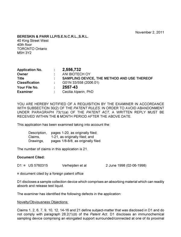 Document de brevet canadien 2556732. Poursuite-Amendment 20111102. Image 1 de 3