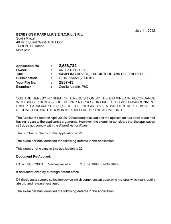 Document de brevet canadien 2556732. Poursuite-Amendment 20120711. Image 1 de 2