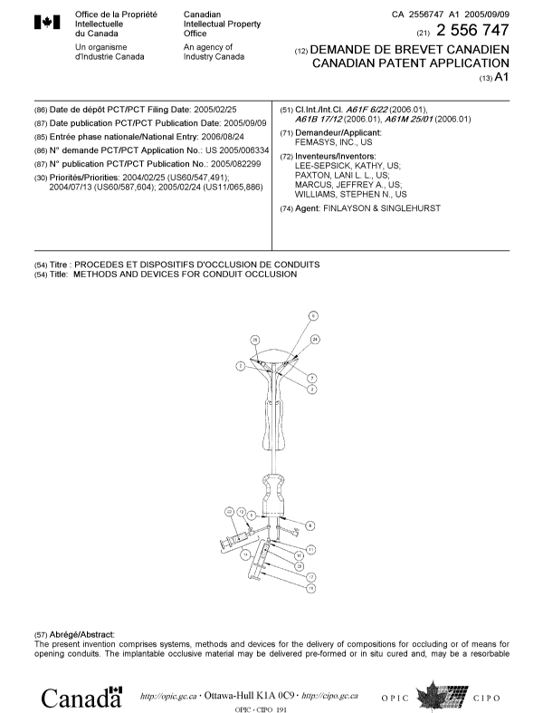 Canadian Patent Document 2556747. Cover Page 20061024. Image 1 of 2