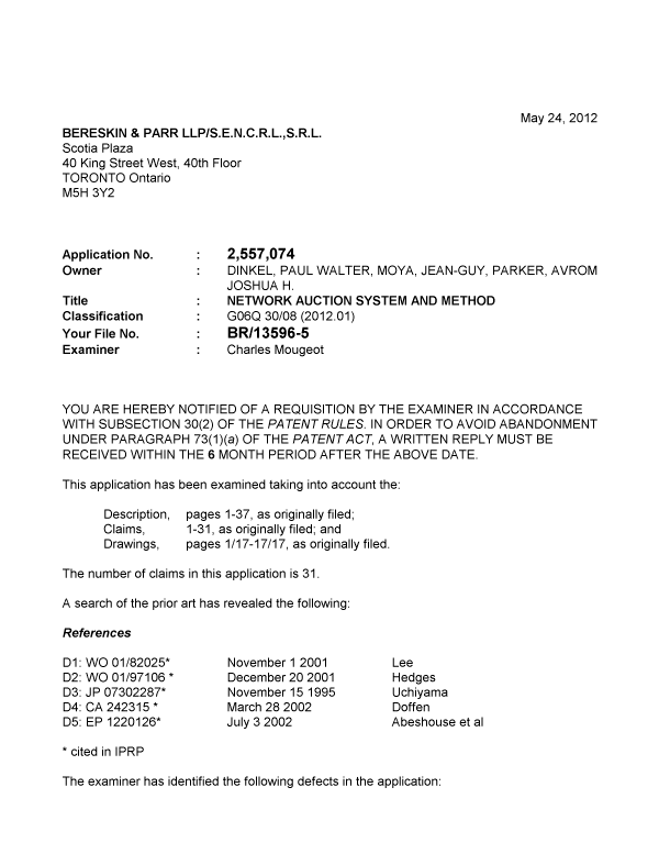 Canadian Patent Document 2557074. Prosecution-Amendment 20111224. Image 1 of 3