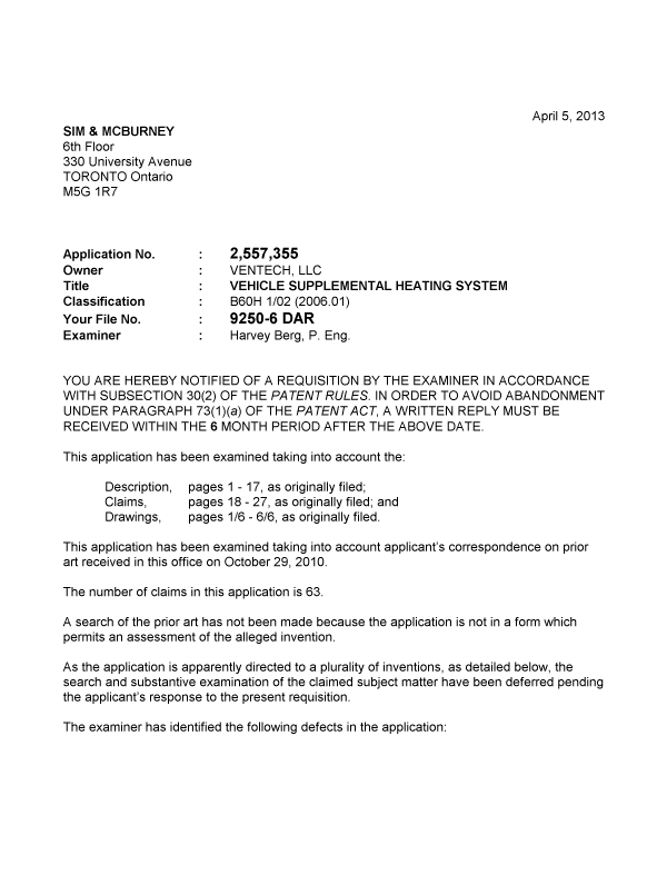 Document de brevet canadien 2557355. Poursuite-Amendment 20130405. Image 1 de 3