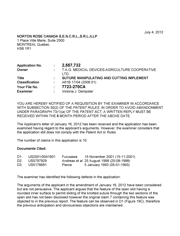 Canadian Patent Document 2557732. Prosecution-Amendment 20120704. Image 1 of 3