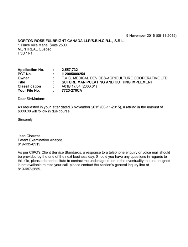 Canadian Patent Document 2557732. Correspondence 20151109. Image 1 of 1