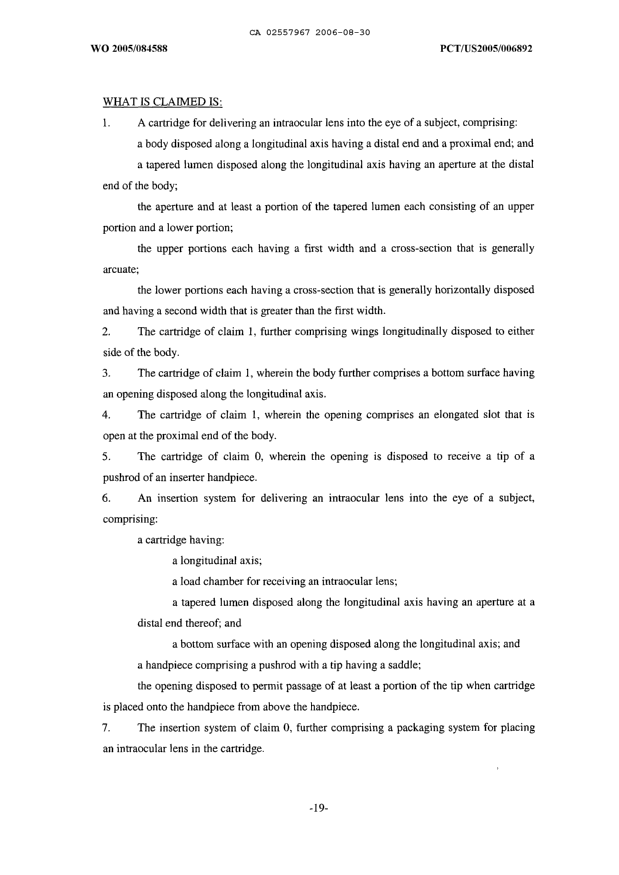 Document de brevet canadien 2557967. Revendications 20060830. Image 1 de 2