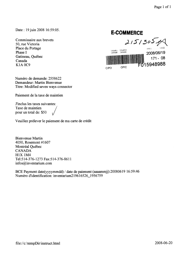 Document de brevet canadien 2558622. Taxes 20071219. Image 1 de 1