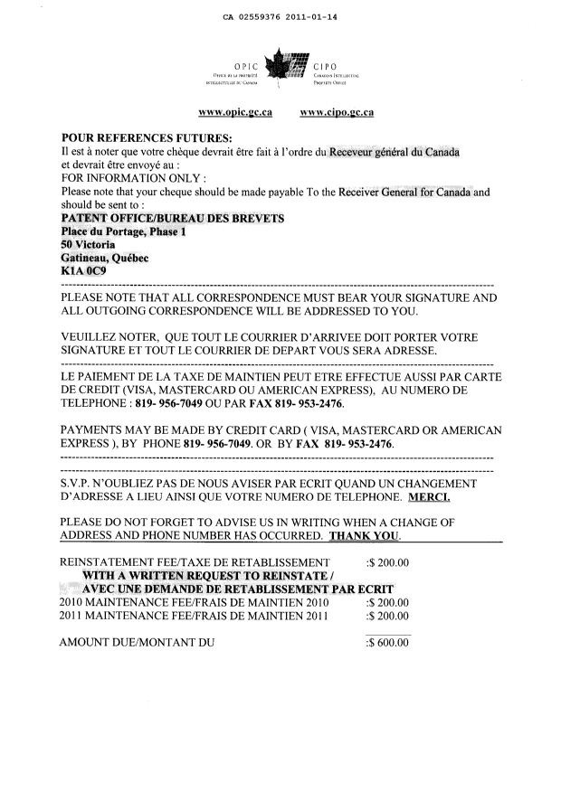Canadian Patent Document 2559376. Correspondence 20110114. Image 2 of 3