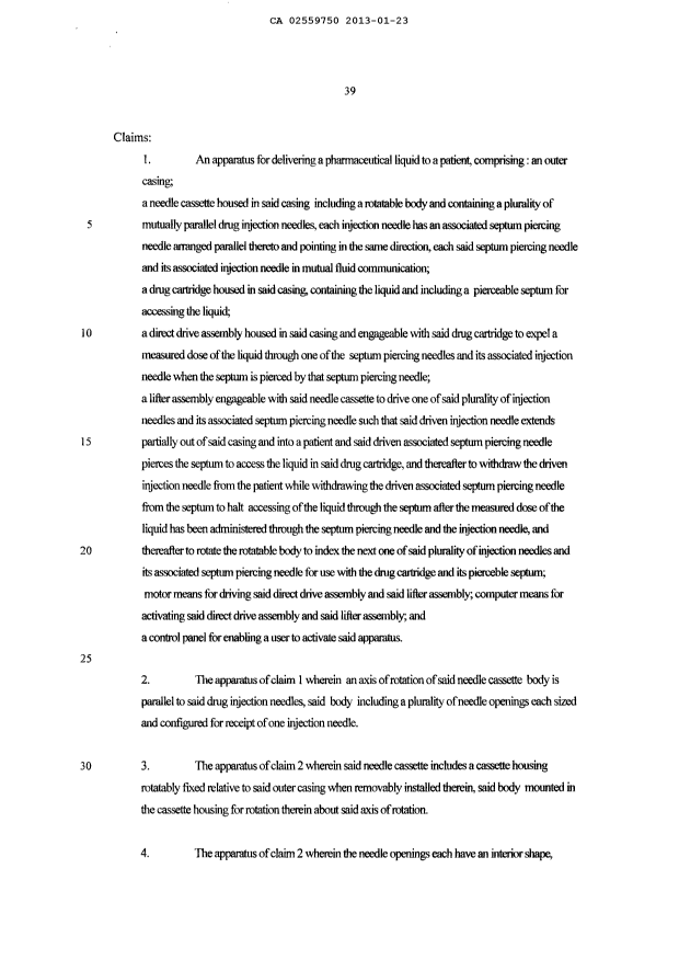 Document de brevet canadien 2559750. Revendications 20130123. Image 1 de 6