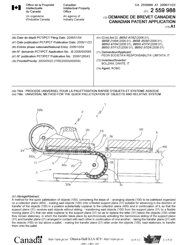 Document de brevet canadien 2559988. Page couverture 20080319. Image 1 de 1