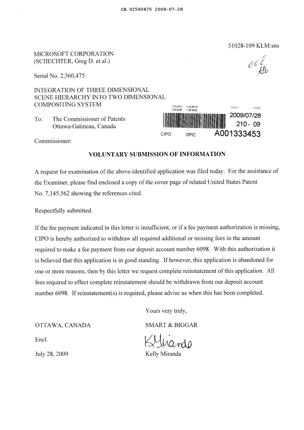 Canadian Patent Document 2560475. Prosecution-Amendment 20081228. Image 1 of 1