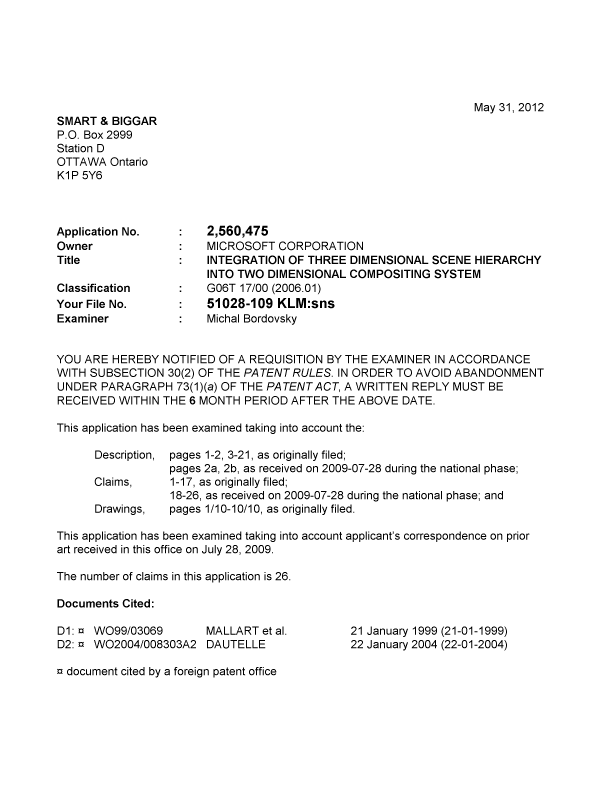 Document de brevet canadien 2560475. Poursuite-Amendment 20111231. Image 1 de 4