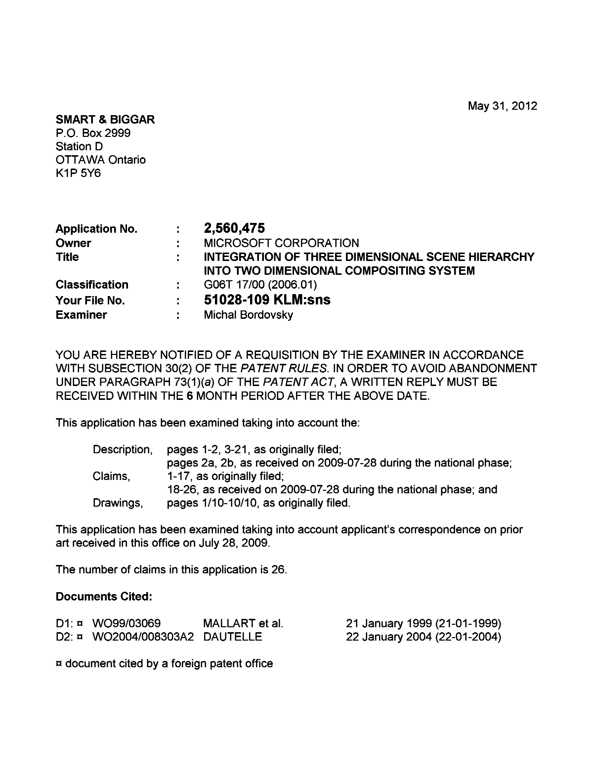 Document de brevet canadien 2560475. Poursuite-Amendment 20111231. Image 1 de 4