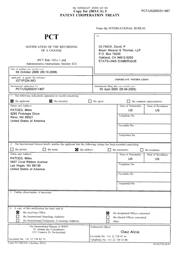 Document de brevet canadien 2562147. PCT 20061004. Image 1 de 2