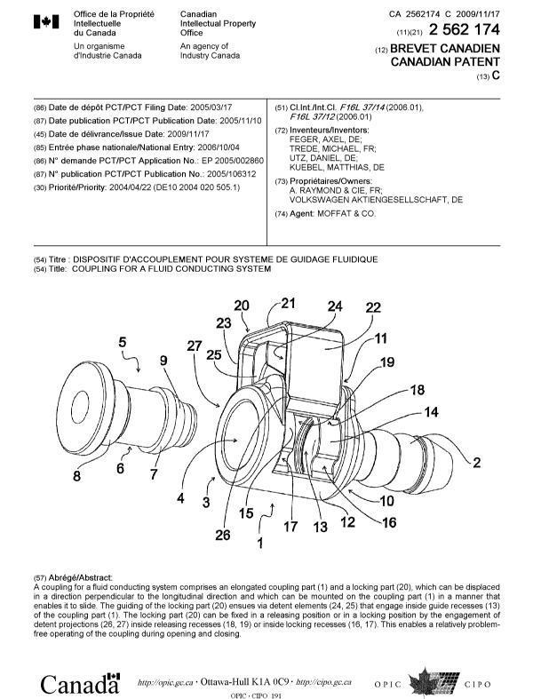 Canadian Patent Document 2562174. Cover Page 20091022. Image 1 of 1
