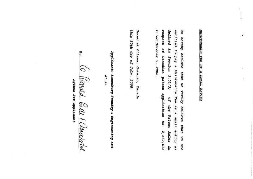 Canadian Patent Document 2562615. Fees 20080730. Image 2 of 2