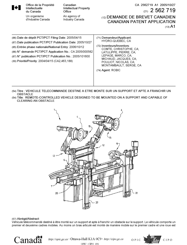 Document de brevet canadien 2562719. Page couverture 20051212. Image 1 de 2