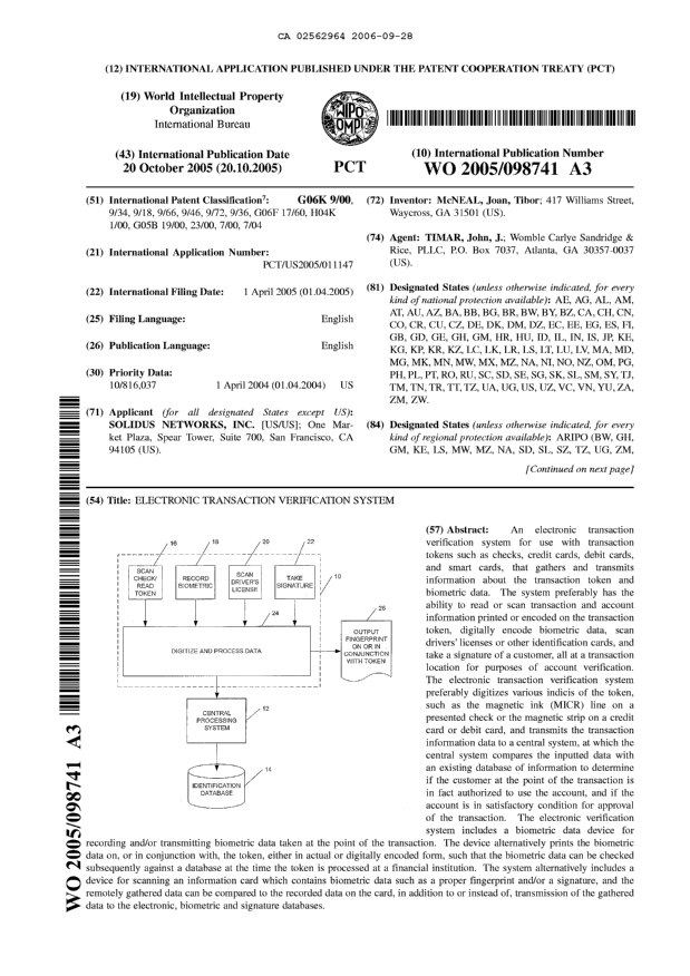Document de brevet canadien 2562964. Abrégé 20060928. Image 1 de 2