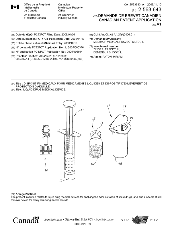 Canadian Patent Document 2563643. Cover Page 20051219. Image 1 of 1