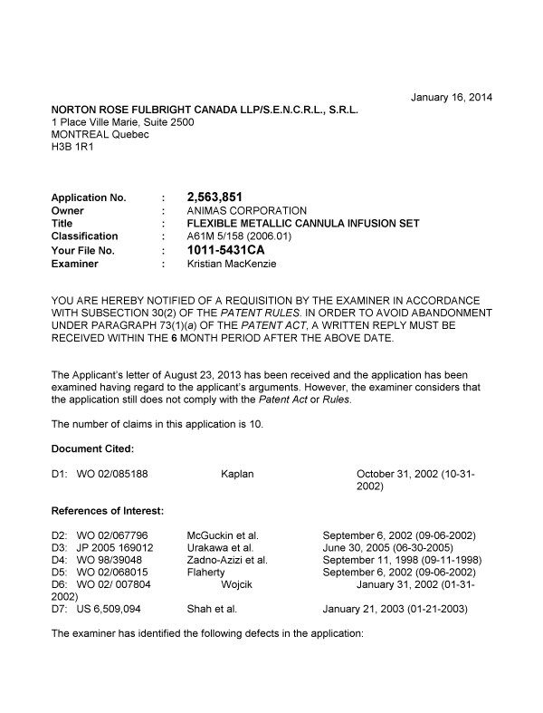 Canadian Patent Document 2563851. Prosecution-Amendment 20131216. Image 1 of 3