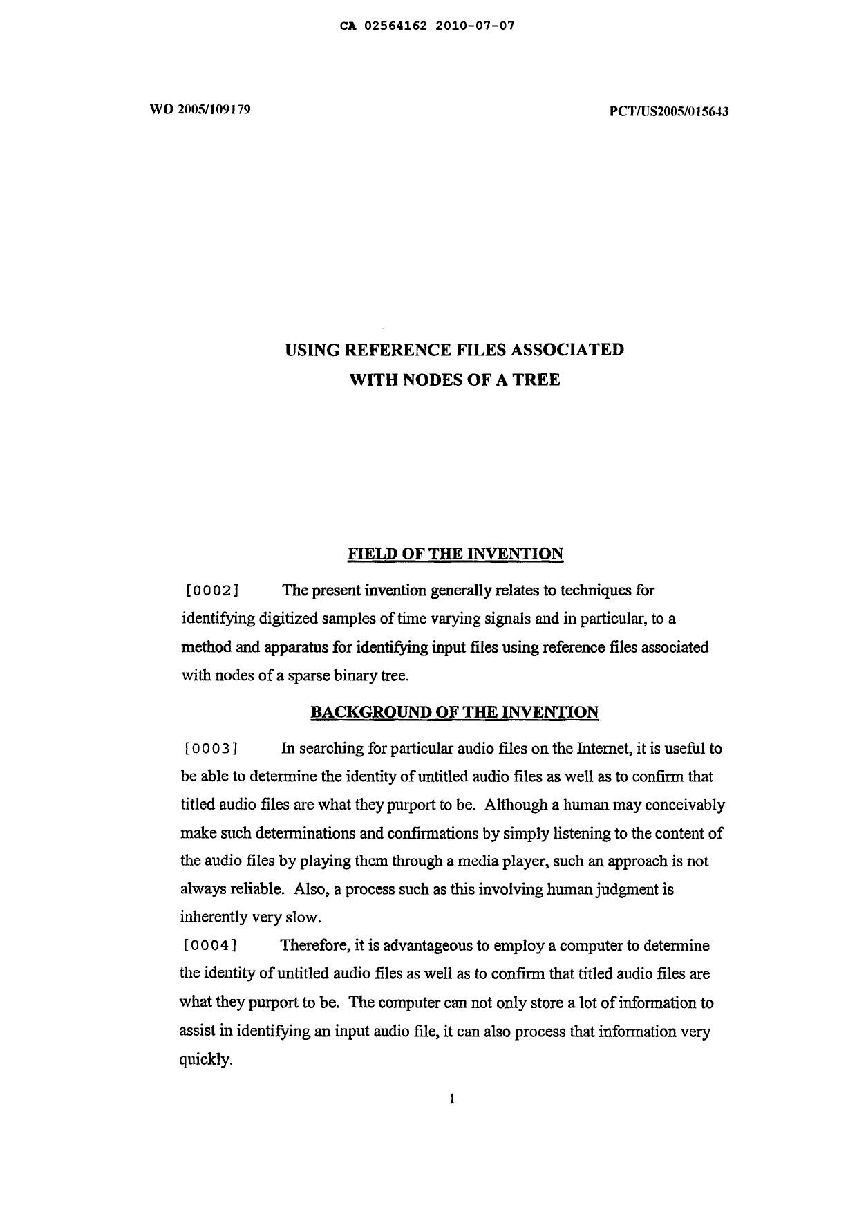 Canadian Patent Document 2564162. Description 20100707. Image 1 of 18