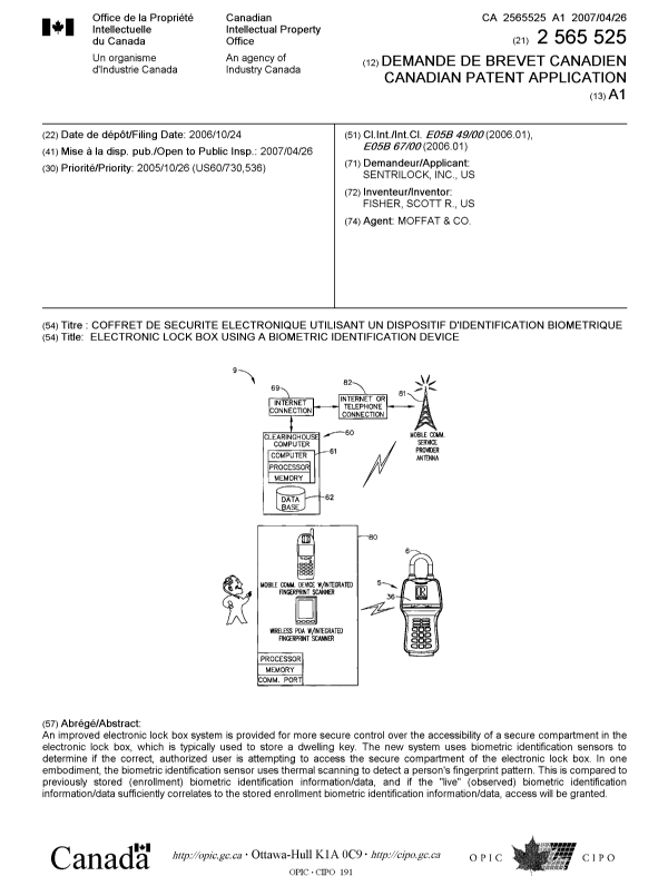 Canadian Patent Document 2565525. Cover Page 20070420. Image 1 of 1