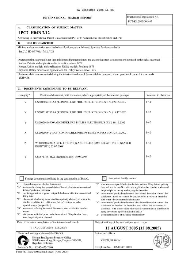 Document de brevet canadien 2565863. PCT 20061106. Image 1 de 2