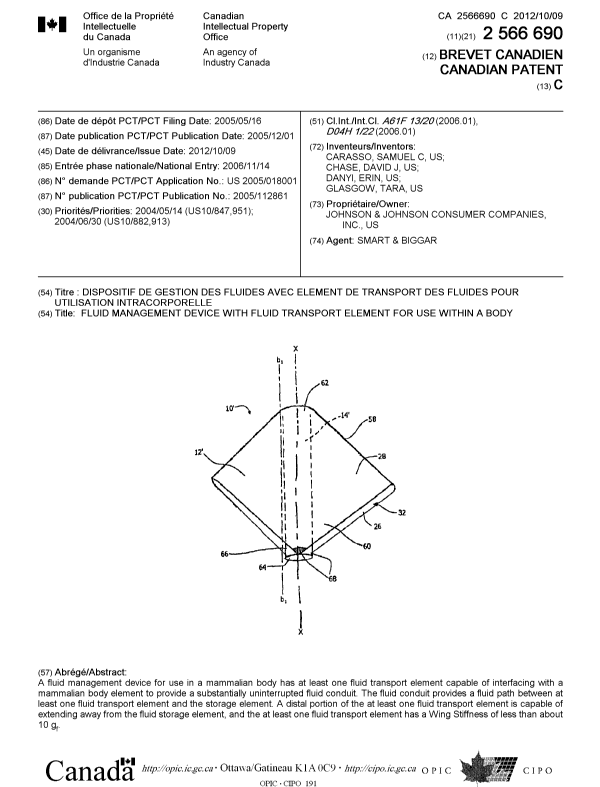 Canadian Patent Document 2566690. Cover Page 20111213. Image 1 of 1