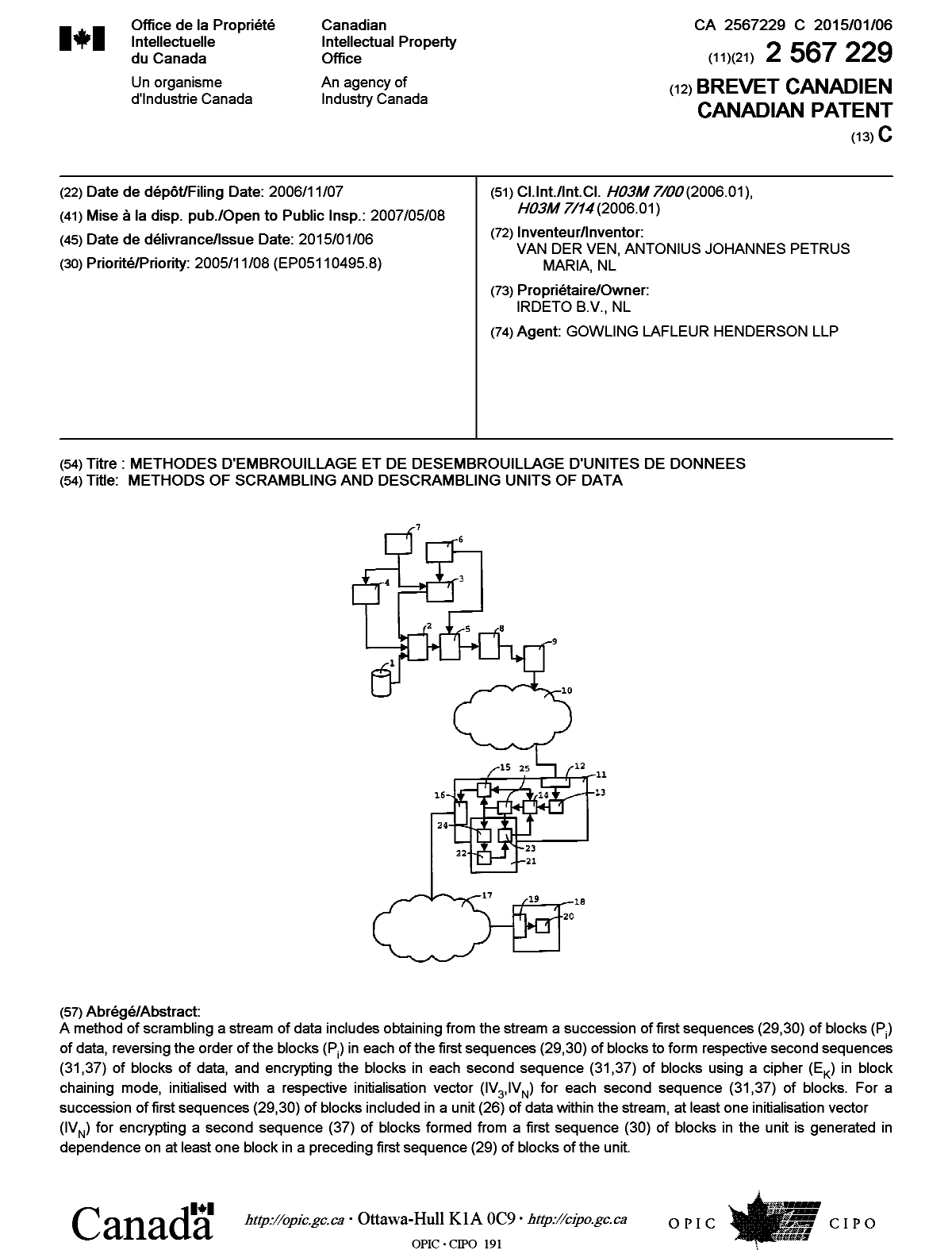 Canadian Patent Document 2567229. Cover Page 20141210. Image 1 of 1