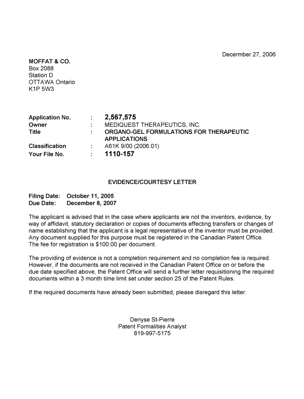 Canadian Patent Document 2567575. Correspondence 20061220. Image 1 of 1