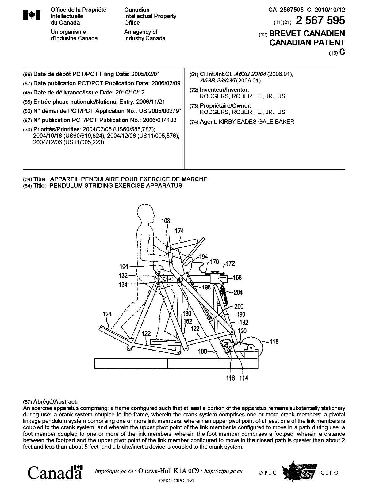 Canadian Patent Document 2567595. Cover Page 20100915. Image 1 of 1